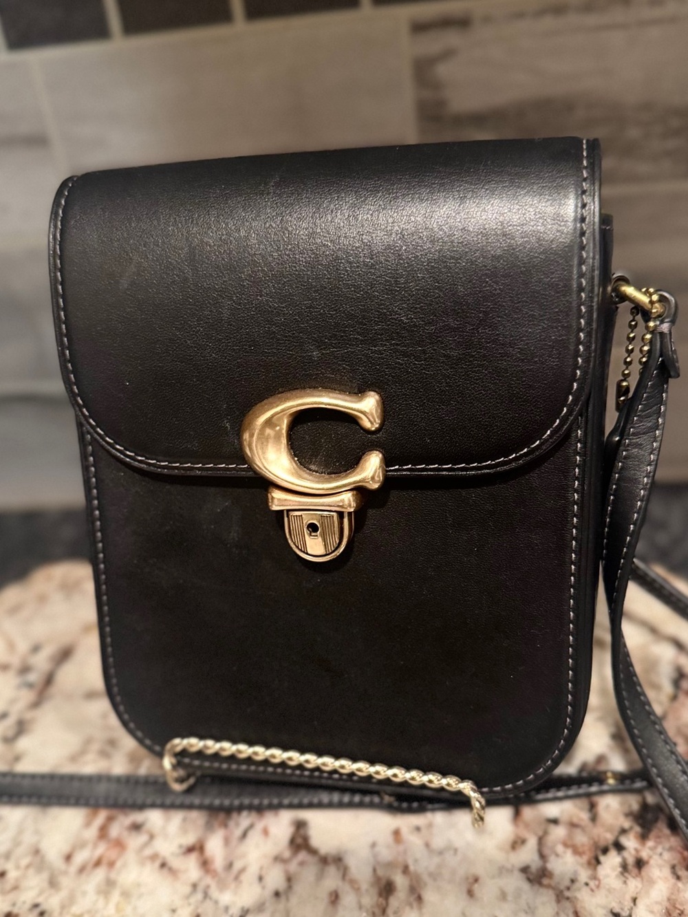 COACH Tall Studio Crossbody in Black Glovetanned Leather (Style CA057)